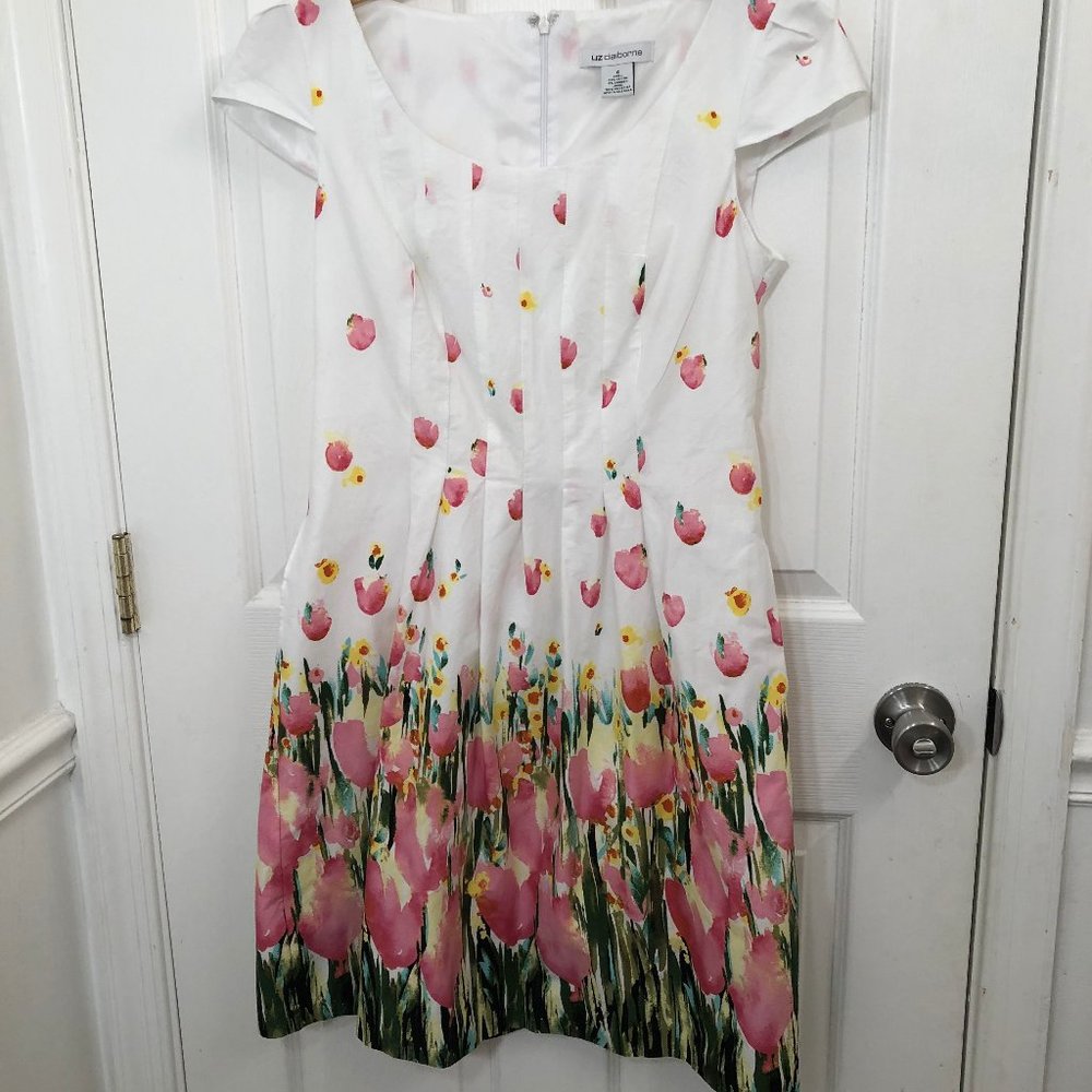 Liz Claiborne Spring Lined White Floral Dress